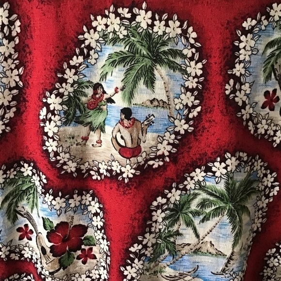 Hawaiian Shirt 2XL 100% Cotton Men's Hula Girls Red Beach Hana Fashion Vintage - Picture 6 of 12